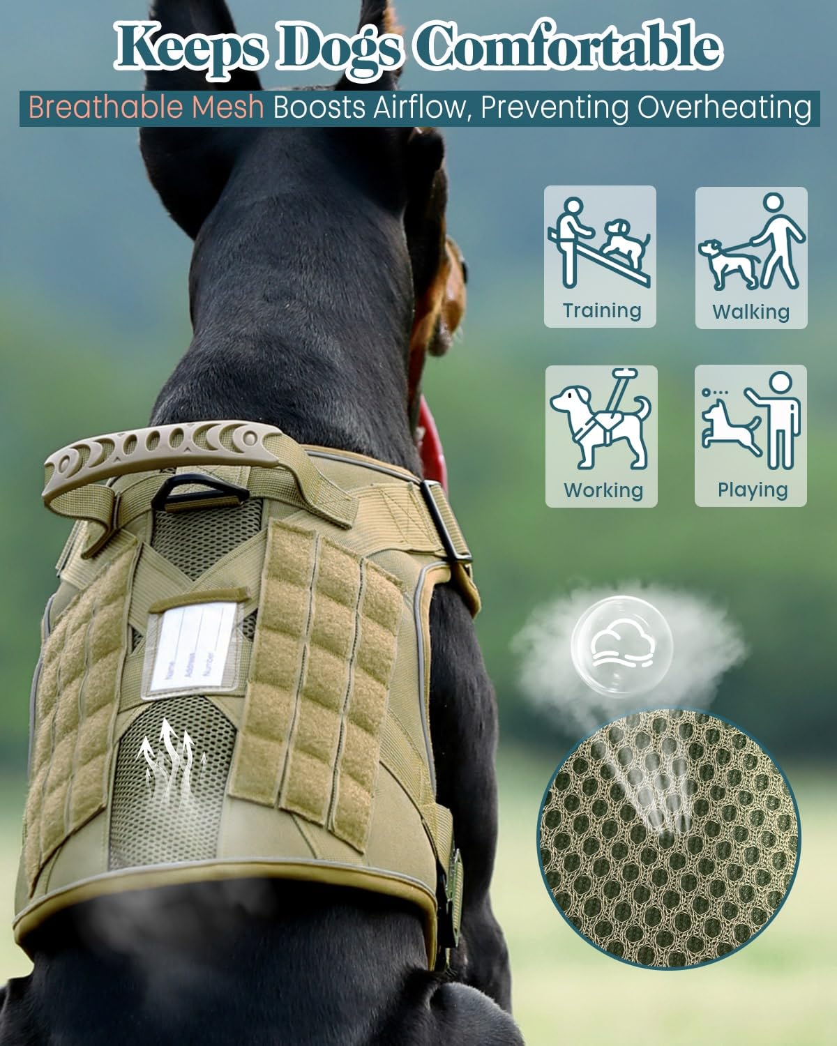 Reflective Service Dog In Training Vest Harness For Extra Large Dogs, Adjustable Heavy Duty Padded Brown Dog Harness, With Front